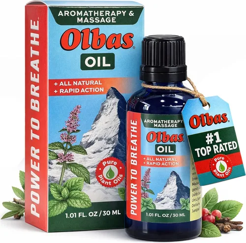 Aceite de masaje y aromaterapia Olbas, 1.01 fl oz, aceite para masaje corporal, remedios herbales suizos con aceites esenciales puros para masajes