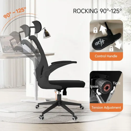 Miniatura 3 de Monhey Silla de oficina negra, silla de oficina ergonómica, silla de escritorio de oficina en casa para personas grandes y altas, silla de 02all