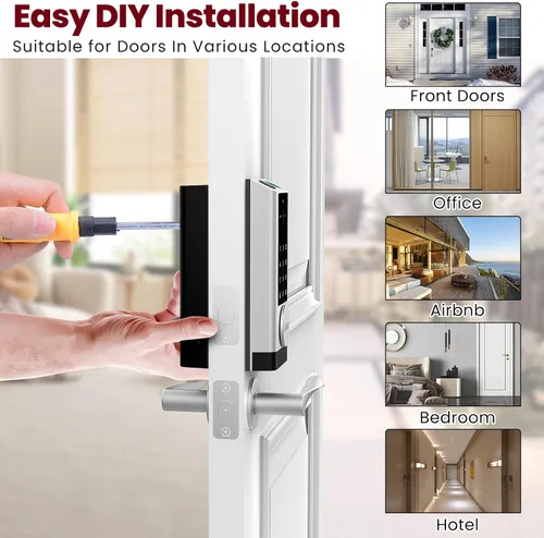 Miniatura 8 de DEVO G1 Cerradura inteligente de video 6-en-1 con cámara y timbre, cerradura de puerta de entrada sin llave con huella dactilar, cerraduras