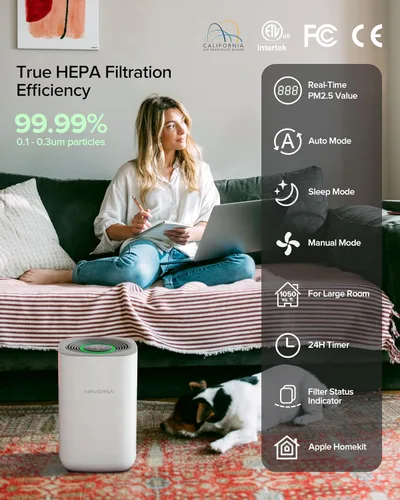 Miniatura 2 de Airversa Purificador de Aire para Hogar Dormitorio Habitación Grande 1050 Pies Cuadrados Filtros de Aire Hasta 99.99% PM2.5 Pantalla Purificador