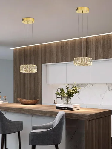 Miniatura 7 de Araña de Cristal LED Moderna Regulable de 8" Anillo Dorado Luminarias Colgantes para Isla de Cocina Comedor Sala de Estar