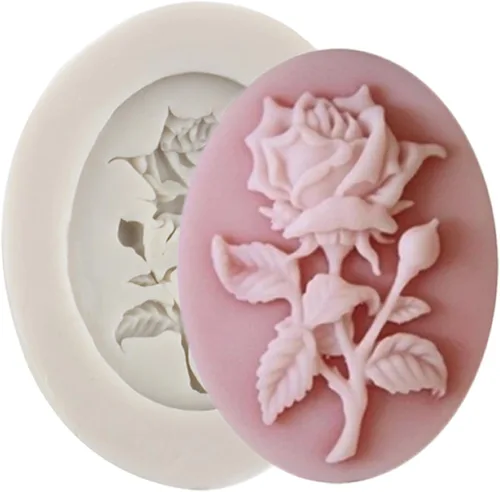 Molde de silicona para marco de fotos de camafeo, molde de fondant de flor de rosa para decoración de tartas, decoración de cupcakes, caramelo de