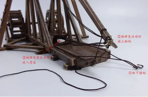 Miniatura 5 de GAWEGM Kits de construcción de modelos de madera - Kit de modelo de Trebuchet de carro antiguo - Máquina de bloques de lanzamiento, rueda giratoria