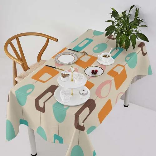Miniatura 35 de Mantel retro moderno de mediados de siglo, diseño de colores retro de los años 50, resistente al agua, mantel lavable para cocina, comedor, fiesta