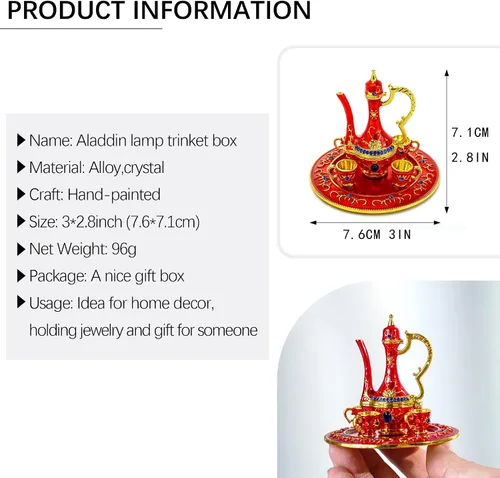 Miniatura 2 de YU FENG Juego de tetera marroquí, caja de joyería con bisagras pintadas a mano, esmalte atesorado, joyero coleccionable, soporte para anillo