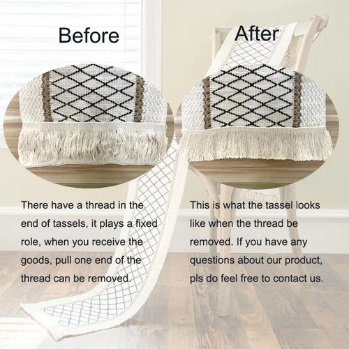 Miniatura 7 de Camino de mesa, camino de mesa bohemio, decoración de mesa de lino de algodón, caminos de mesa de granja con borlas para boda, despedida de soltera