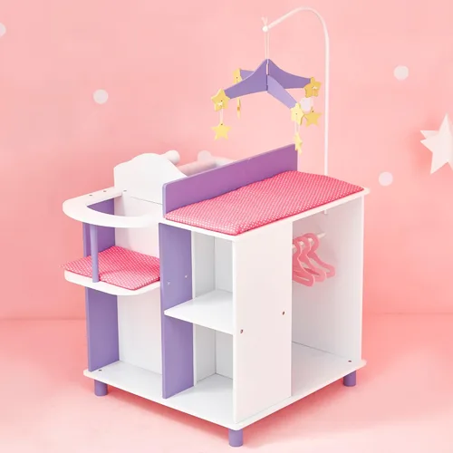 Miniatura 5 de Olivia's Little World Little Princess Baby Doll - Estación de cambio de muñecas de bebé de madera de dos lados con estantes de almacenamiento