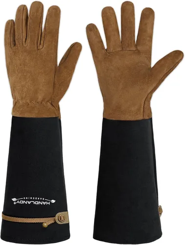 Miniatura 14 de HANDLANDY Guantes de jardinería de cuero, guantes largos a prueba de espinas, guantes de jardín resistentes, longitud al codo, guantes de poda