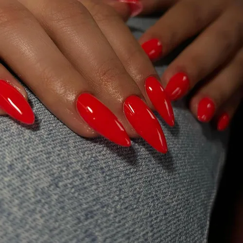 Miniatura 11 de Uñas postizas a presión azul real - Forma de almendra, longitud media, acrílicas neutrales reutilizables para mujeres y niñas - Uñas postizas