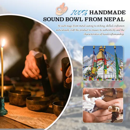 Miniatura 3 de Set de cuencos tibetanos de canto de Relaehih - martillados a mano en Nepal, cuenco de sonido para meditación, yoga, chakra, accesorios de Azul