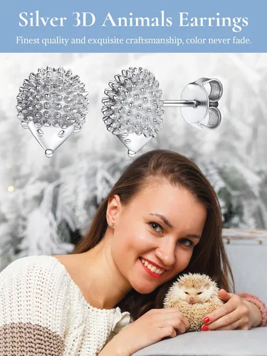 Miniatura 9 de Aretes de plata 925 con diseño de cerdooso pandaperrogato, joyería de ley sólida "Kiss me Hug Me" 3D gatito, Plata de ley