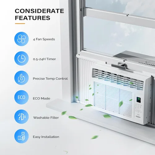 Miniatura 5 de ROVSUN Aire acondicionado de ventana de 5000 BTU con control remoto y temporizador, unidad de CA para ventana con modo ECO, 4 velocidades