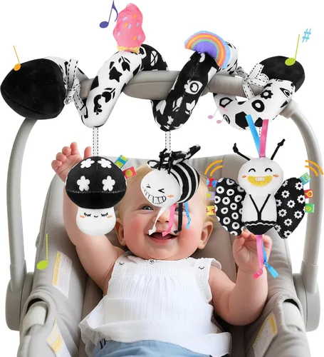 Juguetes en Espiral para Asiento de Coche para Bebés, Juguetes Colgantes de Actividad para Cochecito de 0-6 Meses, Juguete Sensorial de Alto