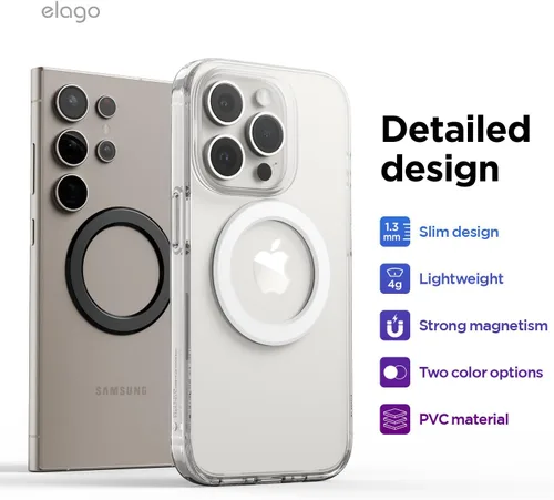 Miniatura 3 de elago Anillo magnético compatible con accesorios MagSafe, paquete de 2 anillos magnéticos para iPhone 17/16/15/14/13/12/11, serie Galaxy, guía
