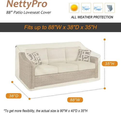 Miniatura 4 de NettyPro Funda para Sofá de Exterior Impermeable para 3 Plazas Funda para Sofá de Patio, Fundas para Sofá de Salón Profundo para Muebles de Patio