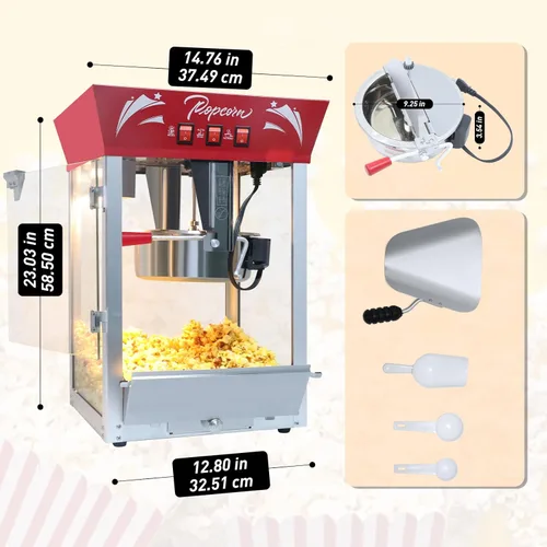 Miniatura 2 de Máquina de palomitas de maíz de 12 onzas (rojo) - Máquina de palomitas de maíz para encimera, 3 interruptores fáciles, hace hasta 48-60 tazas