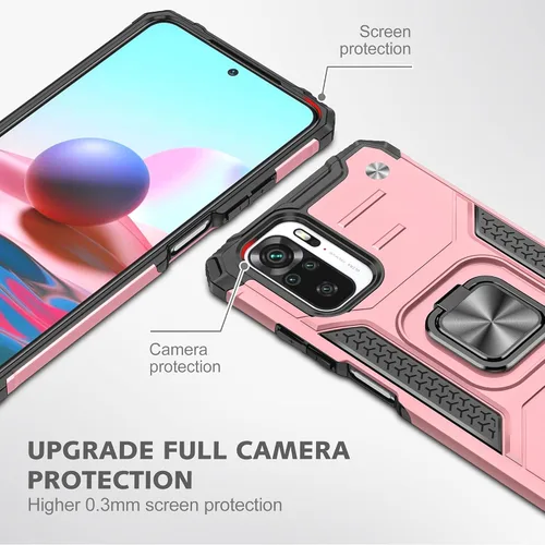 Miniatura 7 de Asuwish Funda de teléfono para Xiaomi Redmi Note 10/10S 4G con protector de pantalla de vidrio templado y soporte de anillo delgado híbrido Oro