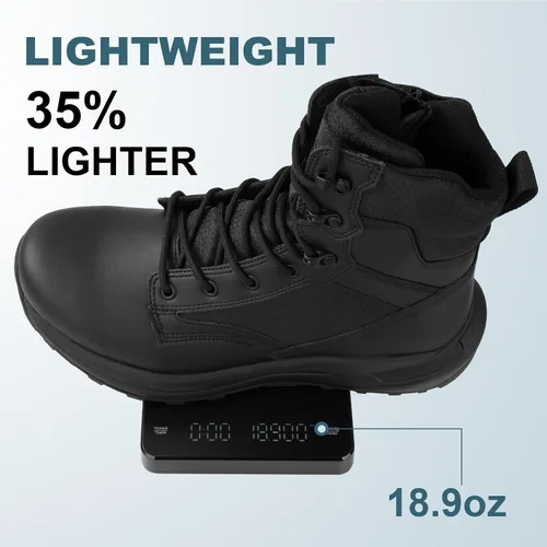 Miniatura 6 de Botas tácticas de combate de senderismo para hombre, botas militares de trabajo para motocicleta, ligeras, duraderas, con cremallera lateral y cuero