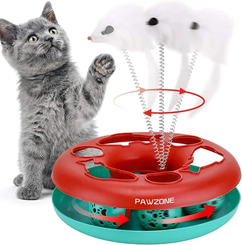 Pawzone Juguetes para Gatos, Juguetes para Gatos de Interior, Juguetes Interactivos para Gatitos Pistas de Rodillos con Hierba Gatera, Juguete de