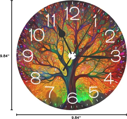 Miniatura 8 de Reloj de pared redondo para cuatro estaciones, árbol de la vida, silencioso, sin tictac, relojes decorativos con pilas, reloj silencioso 9.84