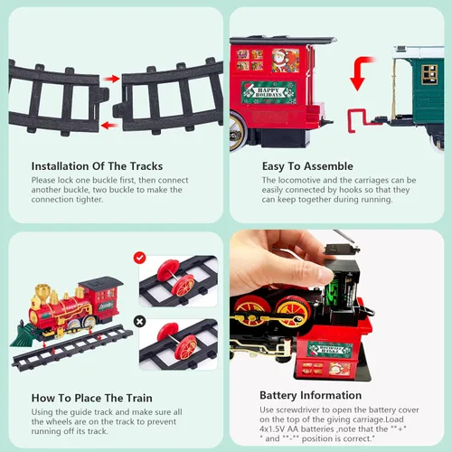Miniatura 8 de OCHIDO Juego de Tren de Navidad, Juego de Tren Eléctrico con Humo, Luces y Sonido, Juego de Tren de Juguete para Debajo del Árbol de Navidad