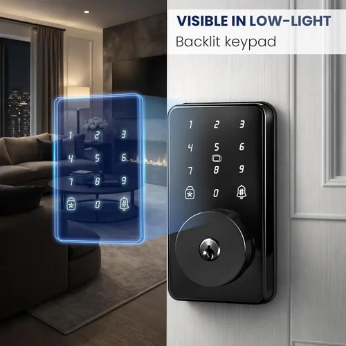 Miniatura 6 de Cerradura de puerta de entrada sin llave con teclado, cerradura inteligente biquole para puerta delantera con 2 llaves, cerrojo electrónico digital