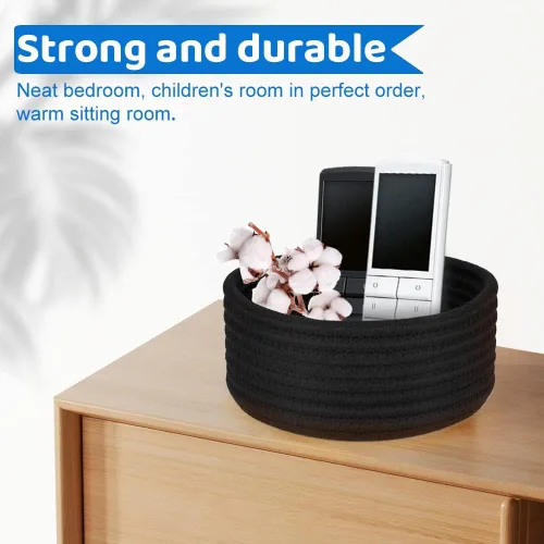 Miniatura 6 de Paquete de 2 cestas pequeñas de almacenamiento tejidas, cubos de algodón redondos de 7.5 pulgadas para organizar joyas, accesorios de escritorio