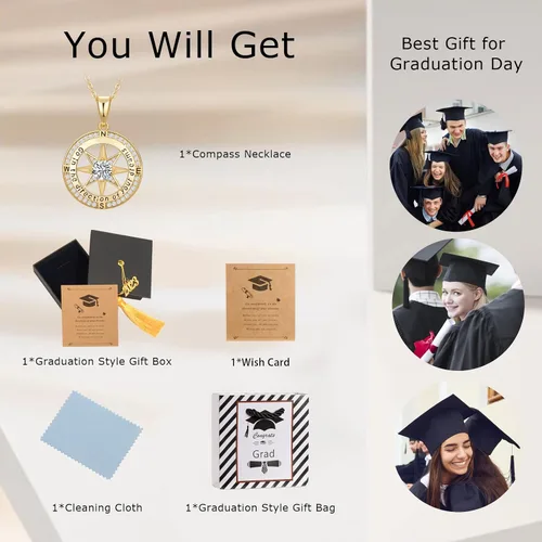 Miniatura 6 de Regalos de graduación para ella 2023, collar inspirador de brújula para graduados para mujeres y niñas, joyería de clase de 2023, regalos