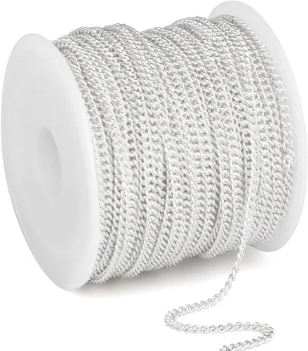 Miniatura 14 de [66 pies/20M] Cadena de bordillo de acero inoxidable chapada en oro de 18 quilates, 2mm, acero inoxidable 304, eslabones trenzados planos, cadenas