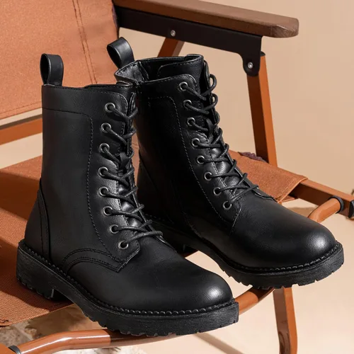 Miniatura 9 de Vepose Botas militares de combate para mujer, botas planas de tobillo en negro, con cremallera interior, estilo 925