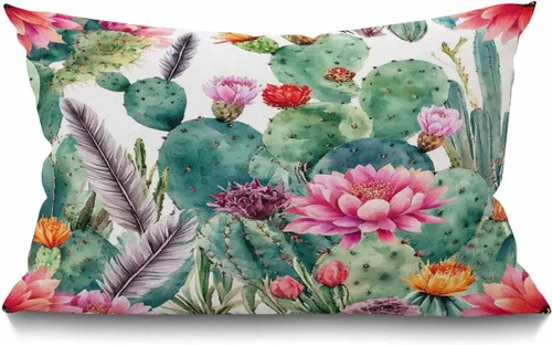 Miniatura 6 de Smooffly Funda de almohada rectangular oblonga estilo granja con palmeras, hojas vívidas y realistas de crecimiento de palmeras, temática