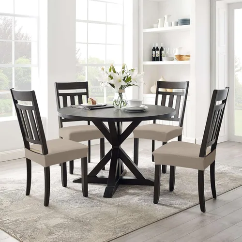 Miniatura 8 de Smiry Juego de 4 fundas de asiento elásticas de jacquard para sillas de comedor, extraíbles y lavables, sin fundas traseras, color gris pardo