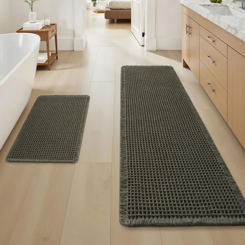 Miniatura 32 de AMOAMI Tapete de baño mejorado con diseño de gofre, súper absorbente, antideslizante, para suelo de baño, lavable a máquina, con borlas, tapetes