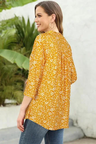 Miniatura 3 de Ninedaily Blusas de gasa con cuello en V y manga 34 para mujer