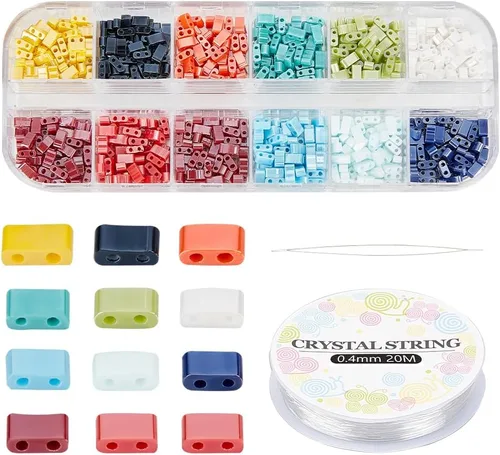 NBEADS Kit de fabricación de pulseras de cuentas de 2 agujeros, incluye 11 colores rectangulares de 2 agujeros, cuentas de semillas de vidrio,