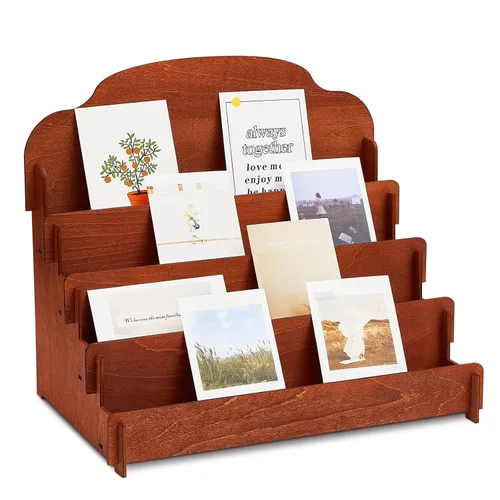 Miniatura 15 de Barydat Soporte de exhibición grande de 4 niveles y 5 niveles para tarjetas de felicitación, soporte de madera para postales, folletos, fotos, Negro