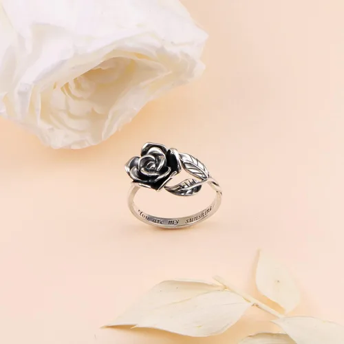 Miniatura 36 de Anillos abiertos ajustables de plata de ley S925, anillo de rosa para mujeres y adolescentes