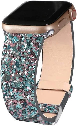 Miniatura 12 de Bling Band Compatible with Apple Watch Bands 38mm 40mm 41mm 42mm 44mm 45mm 46mm 49mm Ultra 3/2/1, Glitter Sparkle Leather Strap For iWatch Band
