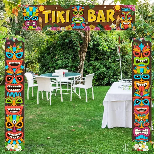 Miniatura 3 de Luau - Cartel para puerta de tótem Tiki, 3 piezas, pancarta de Tiki para porche, cubierta hawaiana para Aloha Hawaii, Moana tropical, cumpleaños