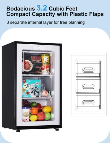 Miniatura 2 de Congelador vertical de 3.2 pies cúbicos Mini Congelador con Puerta Reversible - Congelador Vertical con Termostato Ajustable de 3 Niveles