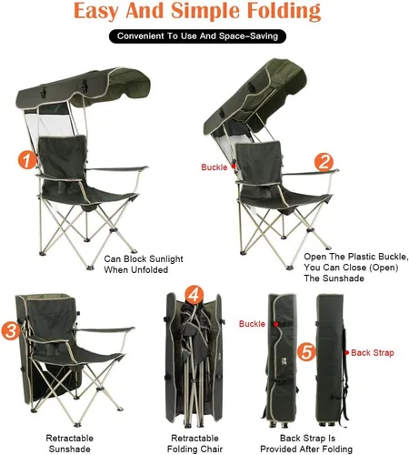 Miniatura 3 de Silla plegable portátil, toldo para camping, césped, playa, almohadilla reforzada, verde oscuro y caqui (caqui)