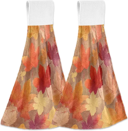 Juego de 2 toallas de cocina colgantes con hojas de arce otoñal, toalla de secado rápido, toallas de té para mesa de baño, gimnasio, decoración del