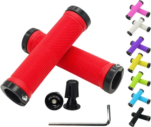 Miniatura 14 de PLATT - Puños de manillar de bicicleta con gomas de goma coloridas Puños de bicicleta cómodos para bicicletas BMX/MTB verde (Green+End Caps)