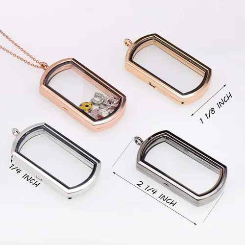 Miniatura 4 de Paialco Collar con colgante de medallón flotante magnético rectangular de cristal, Metal Vidrio