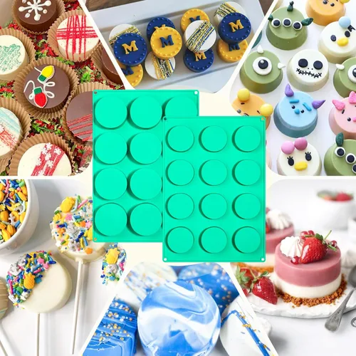 Miniatura 7 de Webake Juego de moldes para pasteles de 2 tamaños diferentes, moldes de silicona de 12 cavidades para postres cubiertos de chocolate, pastel plano