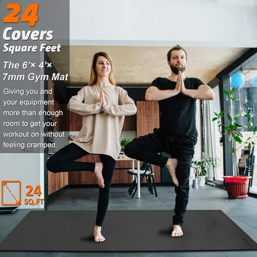 Miniatura 8 de Tapete de ejercicio grande de 8 x 5 pies 12 x 6 pies para gimnasio en casa, tapete de ejercicio resistente para suelo de gimnasio, esterilla