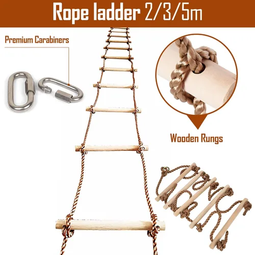 Miniatura 5 de ISOP Escalera de cuerda para niños y adultos de 10 pies (9.8 ft) – Escalera para casa del árbol para niños – Equipo de escalada – Escaleras