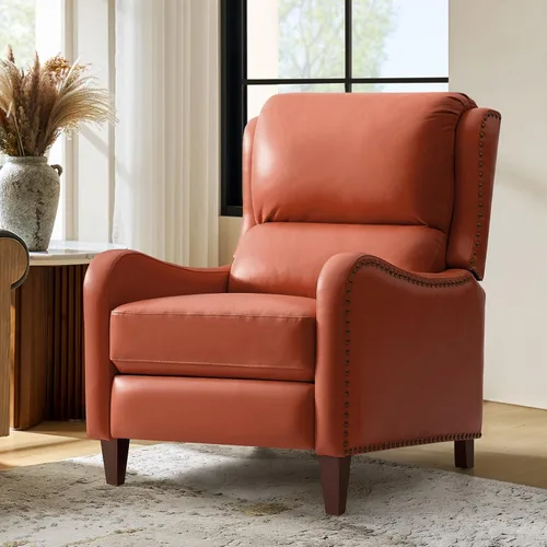 Miniatura 18 de HULALA HOME Silla Reclinable de Cuero Genuino, Sillón Reclinable Moderno de Empuje hacia Atrás con Asiento Grueso, Respaldo y Reposapiés, Decoración