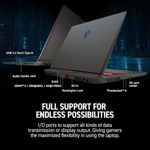 Miniatura 5 de msi Portátil para juegos Vector 16 HX AI, 16 pulgadas QHD+ IPS 240Hz, procesador AMD Ryzen 9-8940HX, GeForce RTX 5070 Ti, retroiluminación RGB