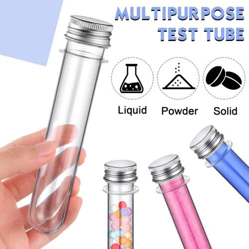 Miniatura 7 de Xinnun Tubo de prueba de plástico para dulces, 200 unidades, 1.5 fl oz, transparente, tapa de tubo de sal de baño, decoración de viales de plástico